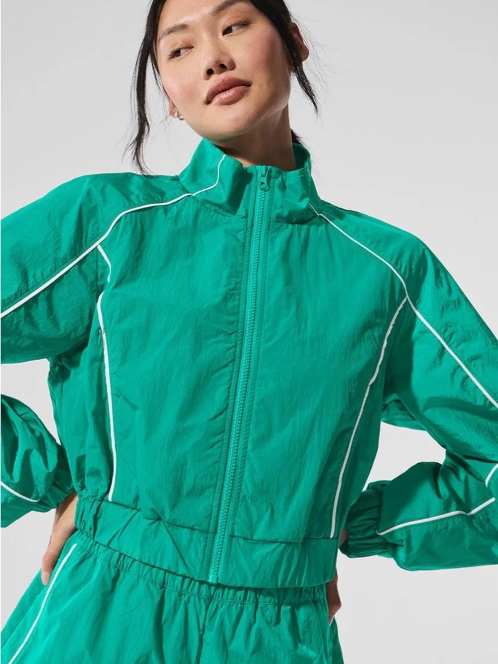 Green Piped Windbreaker Jacket